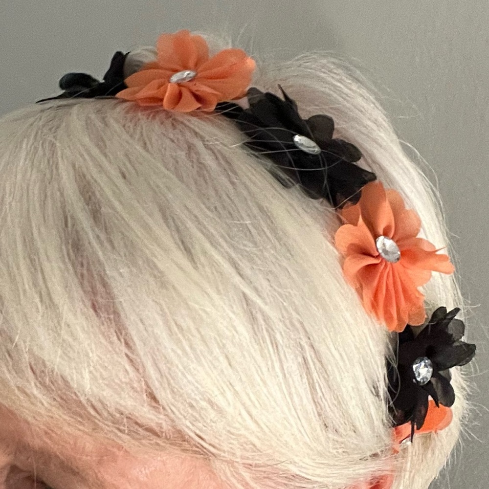 Lux Accessories Black & Orange Floral Rhinestone Headband | Boho Festival Fall